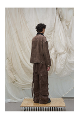 Washed Pleated Adjustable Strap Parachute Pants