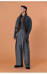 Charcoal Pleated Wide Leg Casual Pants
