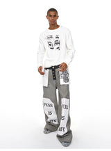Men's Raw Printed Wide Leg Jeans