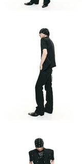 Waist-Cinched Padded Rivet Short-Sleeve Shirts