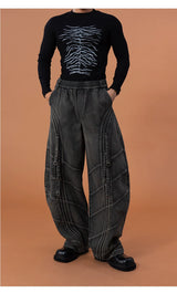 Men's Gray Curved Wide Leg Jeans