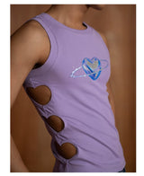Purple Heart Rhinestone Cutout Tank Top