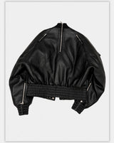 Dark Textured Curve Sleeve Bomber Jacket