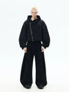 Curved Sleeves Zip Hooded Cardigan