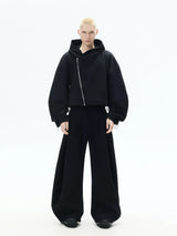 Curved Sleeves Zip Hooded Cardigan