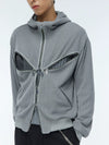 Two-Tone Cross Zip Hooded Turtleneck Cardigan