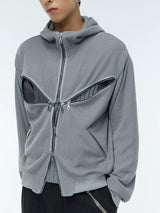 Two-Tone Cross Zip Hooded Turtleneck Cardigan