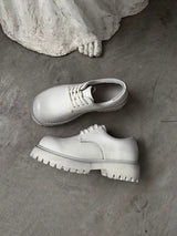 Distressed White Suede Platform Derby Shoes