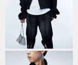 Asymmetric Zip Cropped Turtleneck Jacket