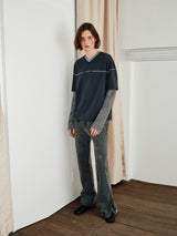 Men's Distressed Two-Way Zip Flared Jeans