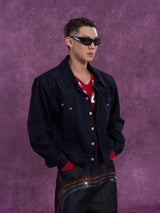 Men's Navy Padded Cropped Denim Jacket