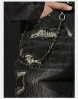 Heavyweight Distressed Embroidered Patchwork Flared Jeans