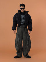 Men's Gray Curved Wide Leg Jeans