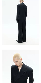 Loose Black Double-breasted Tailored Blazer
