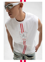 Men's White Loose Hand-Printed Tank Tops