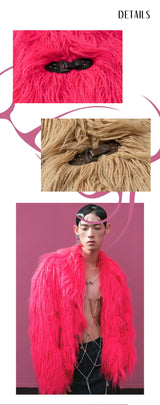 Vintage Y2K Fuzzy Leather Button Coat
