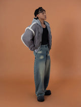 Gray 2-in-1 Hooded Sherpa Bomber Jacket