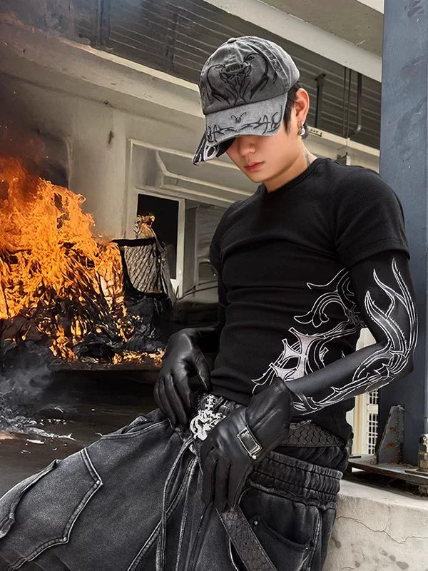 Cross Print Slim Crew Neck Tees