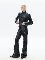 Men's Deconstructed Black Leather Biker Jacket