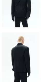 Loose Black Double-breasted Tailored Blazer