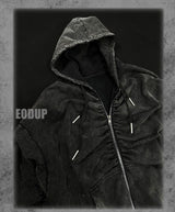 Black Loose Patchwork Zip Hoodie