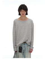 Ribbed Boat Neck Long Sleeve Tops