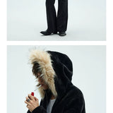 Detachable Fur Collar Fleece Hooded Coat