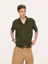 Wooden Button Short Sleeve Knitted Shirt