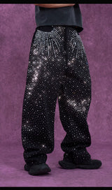 Men's Black Sparkly Wide Leg Jeans