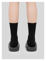 Black Embroidered Brushed Long Socks