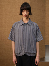 Dark Blue Striped Ruched Shirt