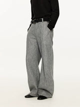 Men's Embroidered Curved Pleated Woolen Pants