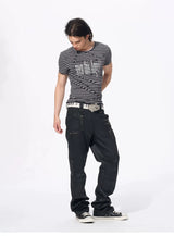 Slim Fit Letter Print Striped Tees