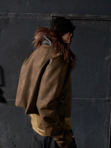 Y2K Fur Collar Cropped Leather Jacket