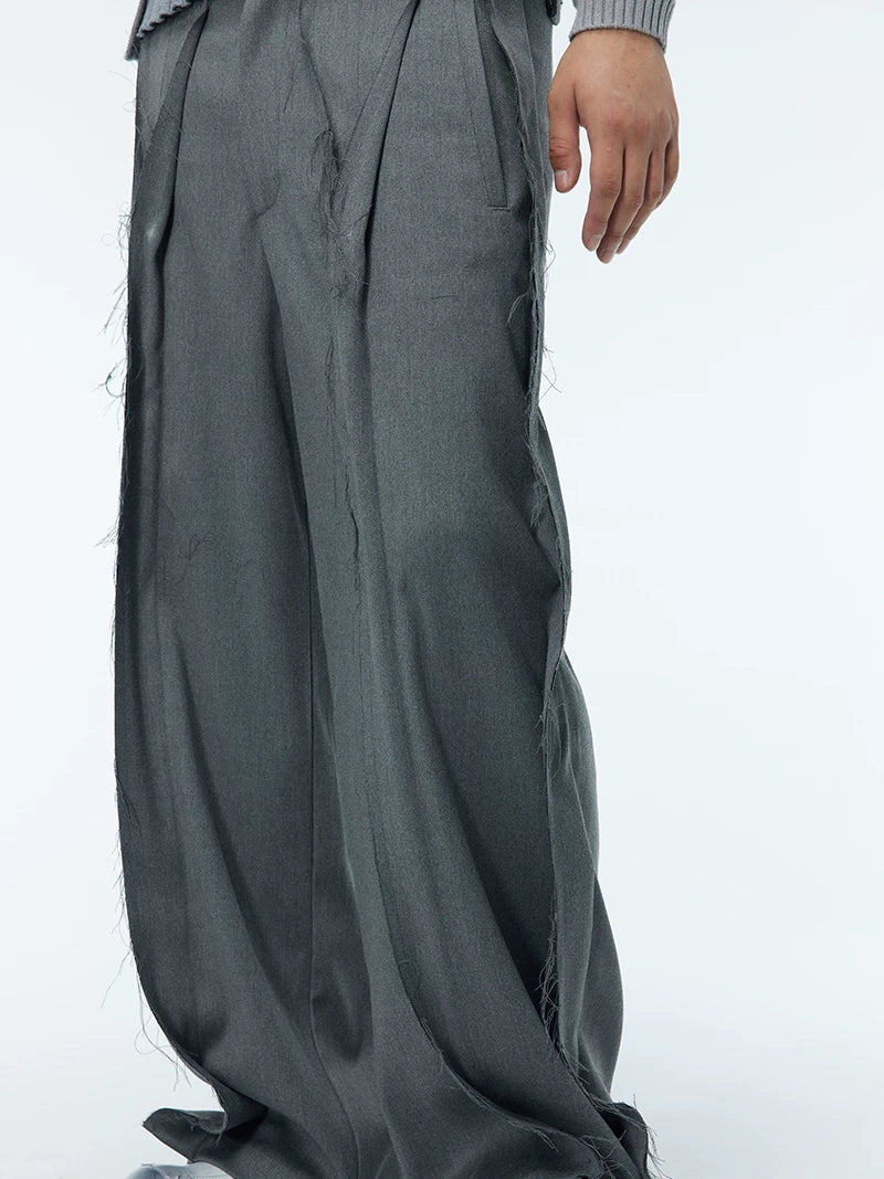 Unisex Grey Frayed Straight Leg Pants