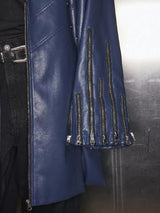 Navy Oversized Multi-Zipper Punk Leather Coat