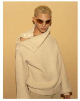 Men's Apricot Wool Side-buttoned Turtleneck Sweater