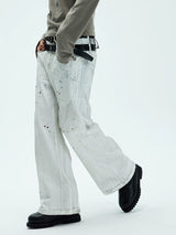 White Double Waistband Studded Straight Jeans