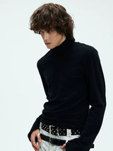 Two-color Fitted Long-sleeve Turtleneck Tee