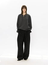 Long Sleeve Color Block Linen Henley