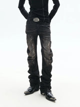 Distressed Washed Slim Curved Jeans