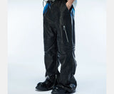 Men's Two-Tone Distressed Straight Leather Pants