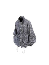 Asymmetric Plaid Puff Sleeve Shirt