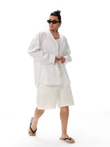 Embossed Vintage V-Neck Oversized Shirt