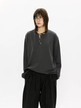 Long Sleeve Color Block Linen Henley