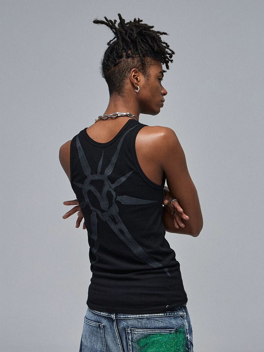 Skeleton Print Ribbed Tank Top
