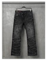 Dark Distressed Crinkled Straight Jeans