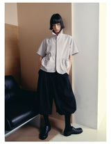 Short Sleeve Bubble Pleat Drawstring Shirt