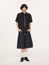 Striped And Houndstooth Short-Sleeved White Shirt