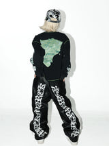 Black Green Printed Waffle Long-Sleeve Tee